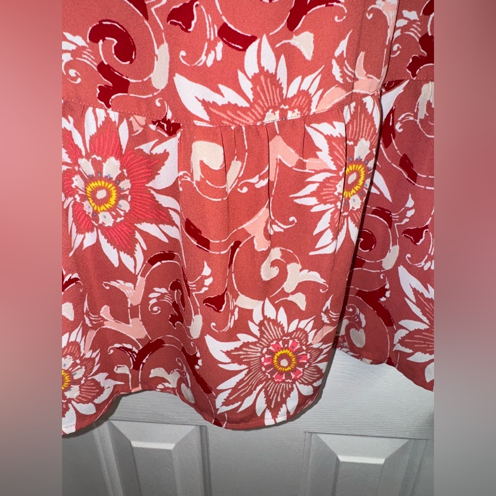 LOFT Floral Sleeveless Ruffle Blouse, Size Large - Picture 11 of 14